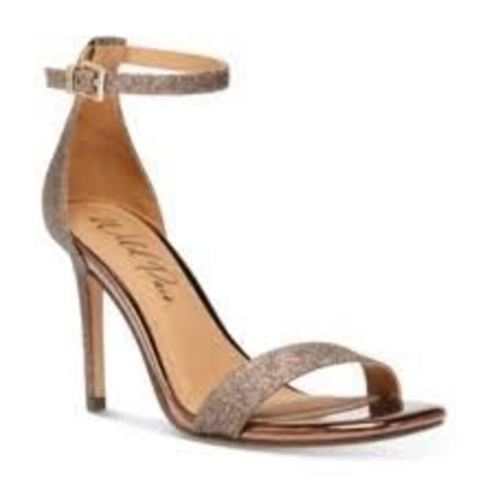 Wild Pair 9.5 Blaire Glitter Ankle Strap Stiletto Heel Brown Metallic Glitter